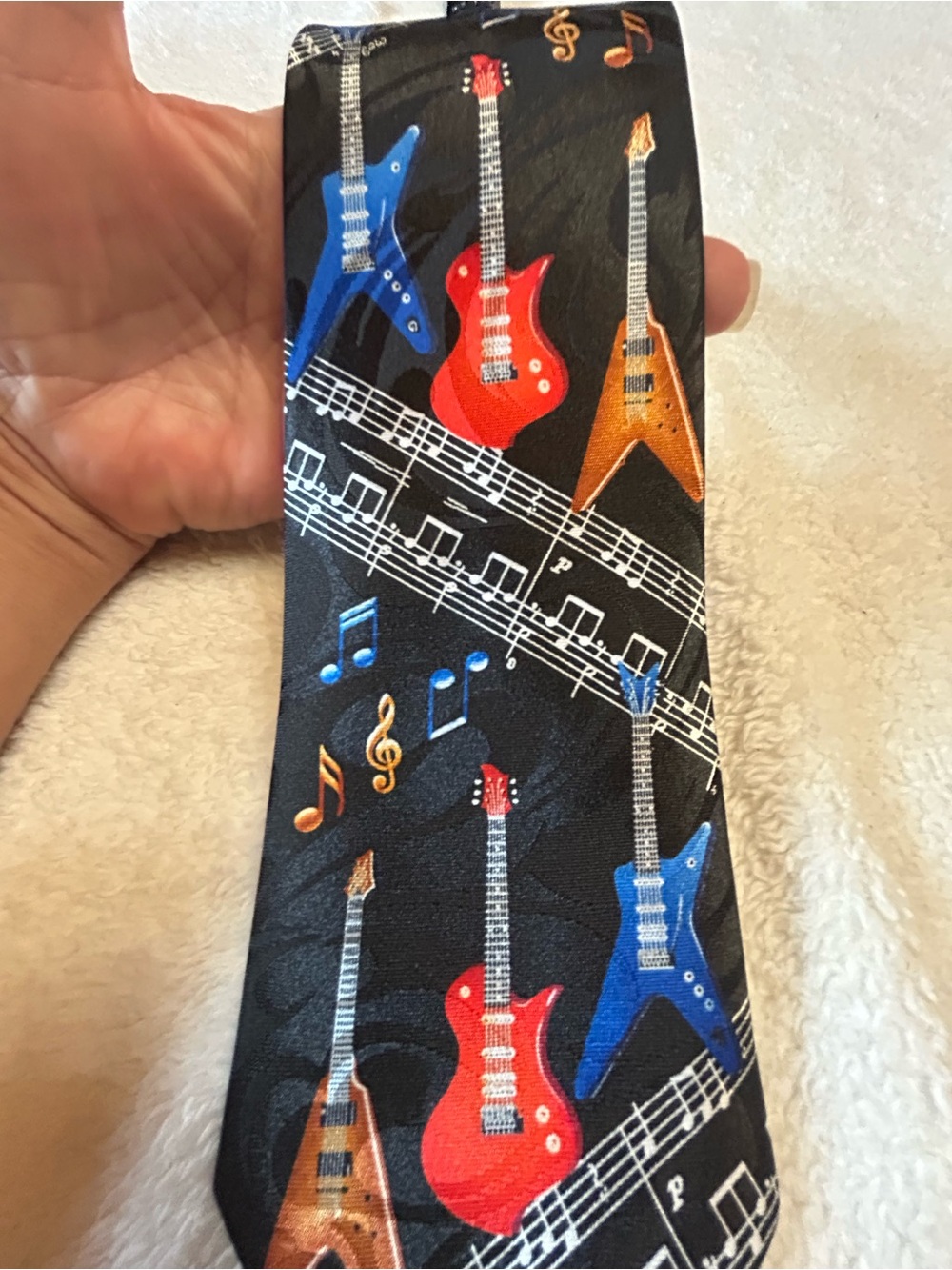 🎁3 for $30 - Black Tie with Colorful Guitar & Music Note Print